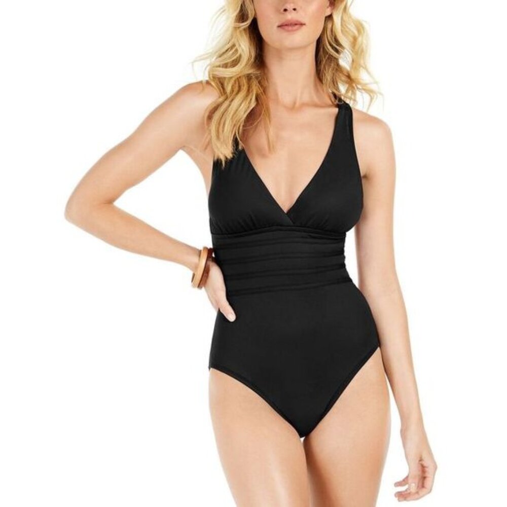 La Blanca Womens Cross Back One-Piece Swimsuit 4 Black - NWT